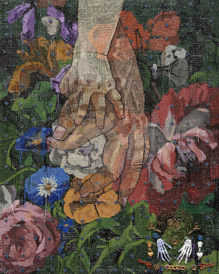 Talia Levitt, ‘Emptied Out My Childhood Jewelry Box For Her and Found my Heart,’ 2025. Acrylic on canvas, 50.8 x 40.6 x 3.0 cm (20.0 x 16.0 x 1.2 in). Photo courtesy of the artist.