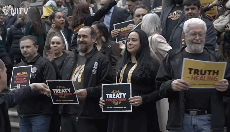 Indigenous Treaty celebrations outside Victorian parliament